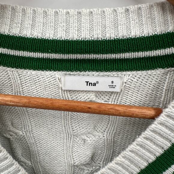 Aritzia Tna V-Neck Green Varsity Stripe Sweater // S - Picture 3 of 7